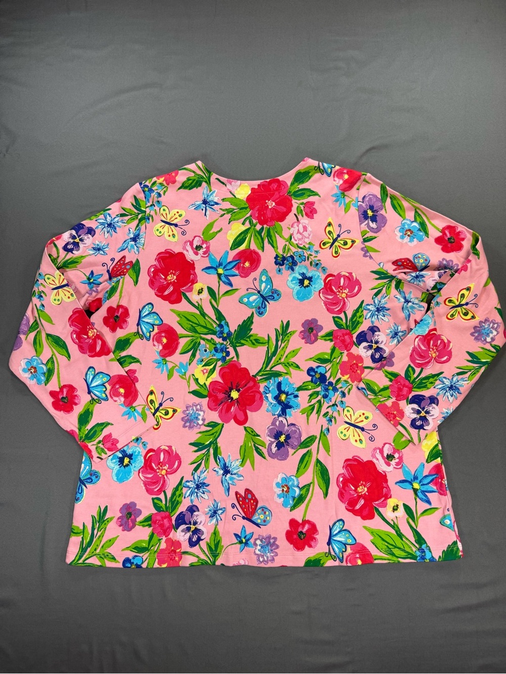 Quacker Factory Pink Floral Butterfly Snap Front Jacket - Picture 4 of 7